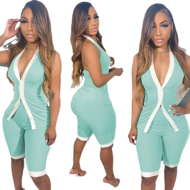 color womens V-neck top contrast sexy Fashion halter thread
