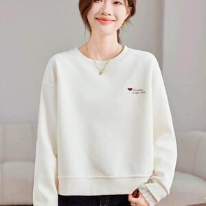 Canary Kiss米白色圆领卫衣女秋防晒衣宽松气质长袖字母印花上衣