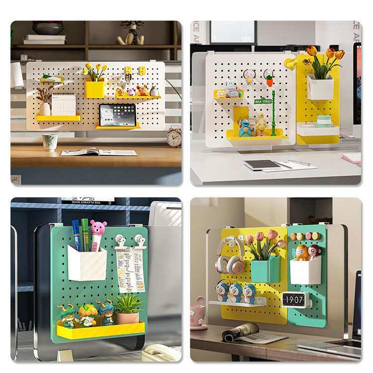 洞洞板办公桌面免打孔置物架收纳工位办公室改造屏风悬挂隔板