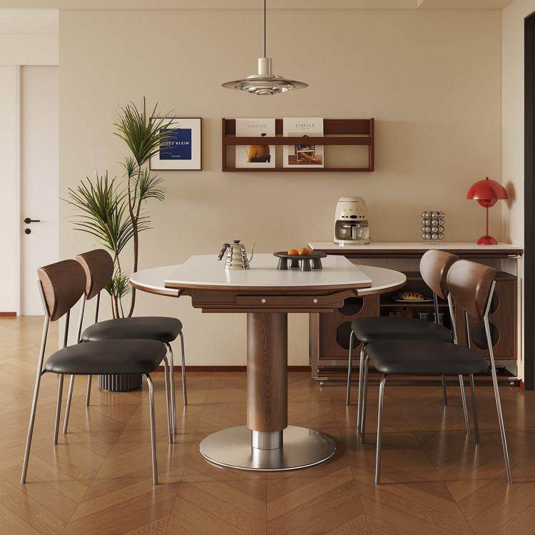 法式中古风可伸缩折叠岩板餐桌椅组合小户型家用高端方圆两用饭桌,住宅家具,岩板餐桌,淘宝优惠券,粉丝福利购,淘宝优惠卷