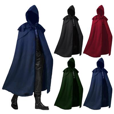 Medieval Vintage Hooded Loose Black Cloak Coats Windproof