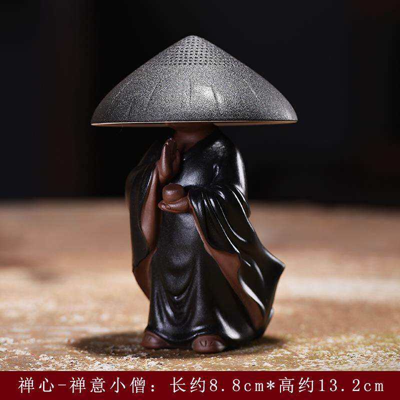 高档中式小和尚紫摆件禅意意客厅沙办公砂室茶桌桌面创茶宠小弥装