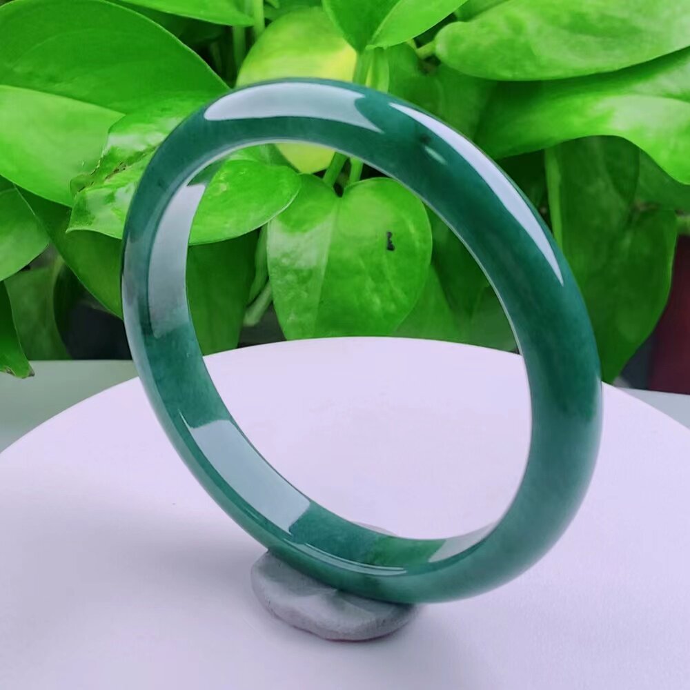 57圈口 天然真品翡翠玉镯正品 冰蓝水满色水润正圈手镯36.86g