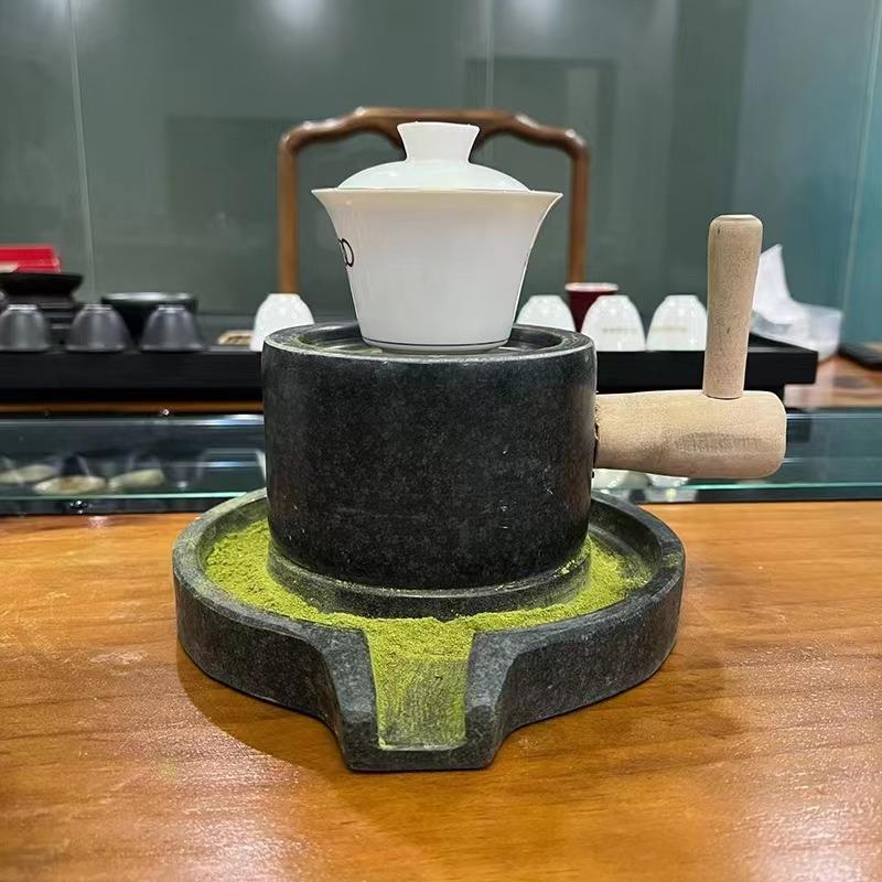 天然 青石茶磨手工抹茶石磨宋代点茶小石磨磨盘磨具碾磨茶器