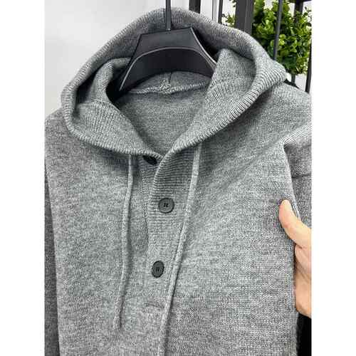 Mostarsea~秋冬季潮牌宽松毛衣男慵懒风针织衫连帽半开领加厚外套