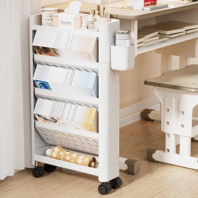 多功能置物架简易书架落地桌面书桌旁带轮可移动经济型小书架