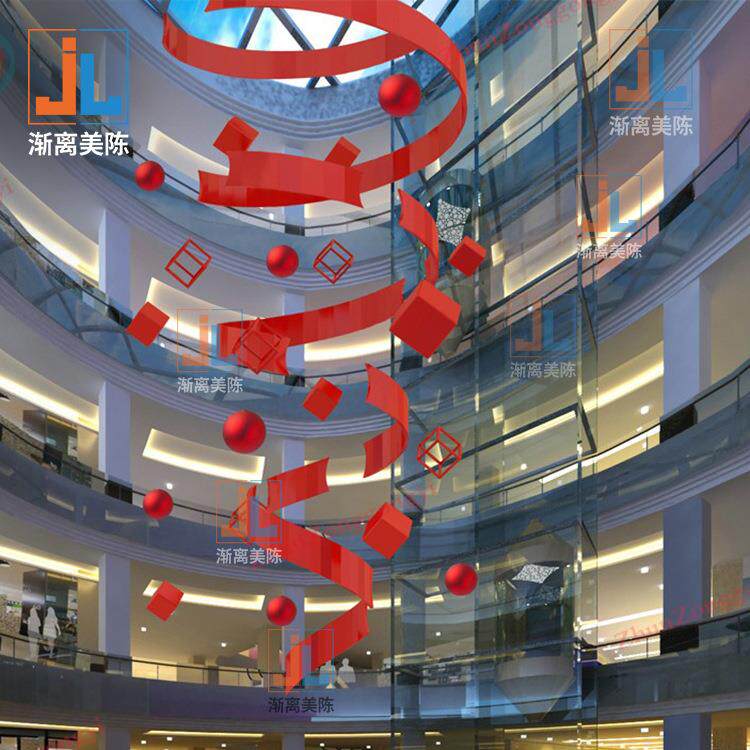 夏季夏天美陈4s店大型商场中庭吊饰酒店大厅天井吊顶开业螺旋飘带