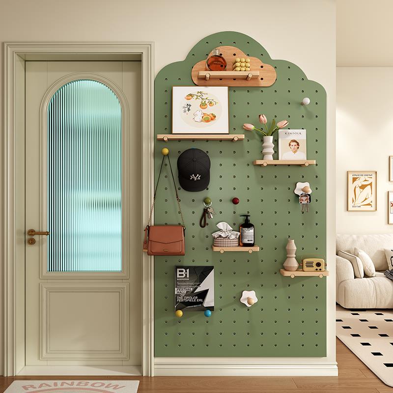 洞洞板置物架实木定制造型墙入户玄关木质杂物墙面装饰挂板展示架