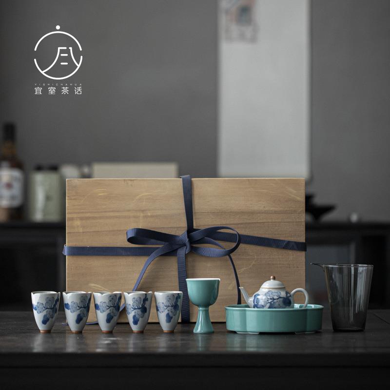 木盒整套手绘枇杷盖碗茶壶茶杯壶承套装文人茶室整套茶具家用茶礼