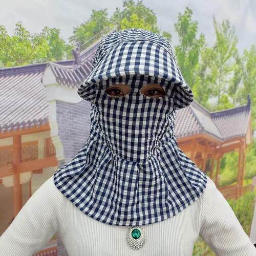 采茶防晒帽春夏女猫眼面罩护颈护脸遮阳帽宽檐防紫外线干活防尘帽