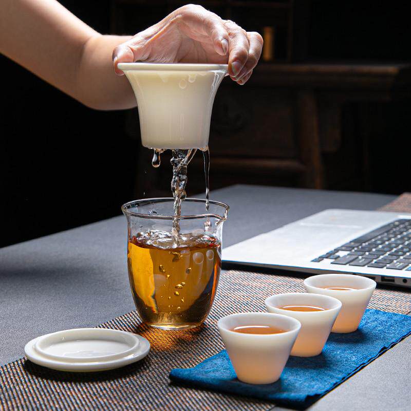 批发旅行快客杯高档羊脂玉瓷一壶三杯旅行茶具礼耐热玻璃茶海套装