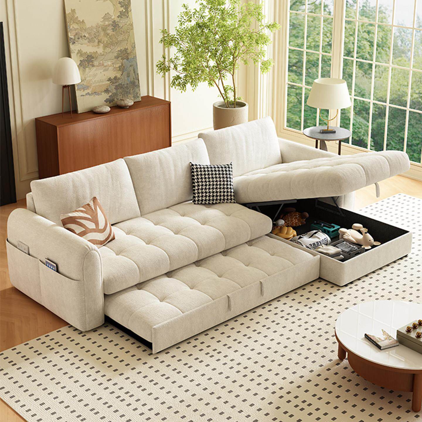 雪尼尔布艺贵妃沙发床折叠两用2025新款家用储物沙发小户型多功能