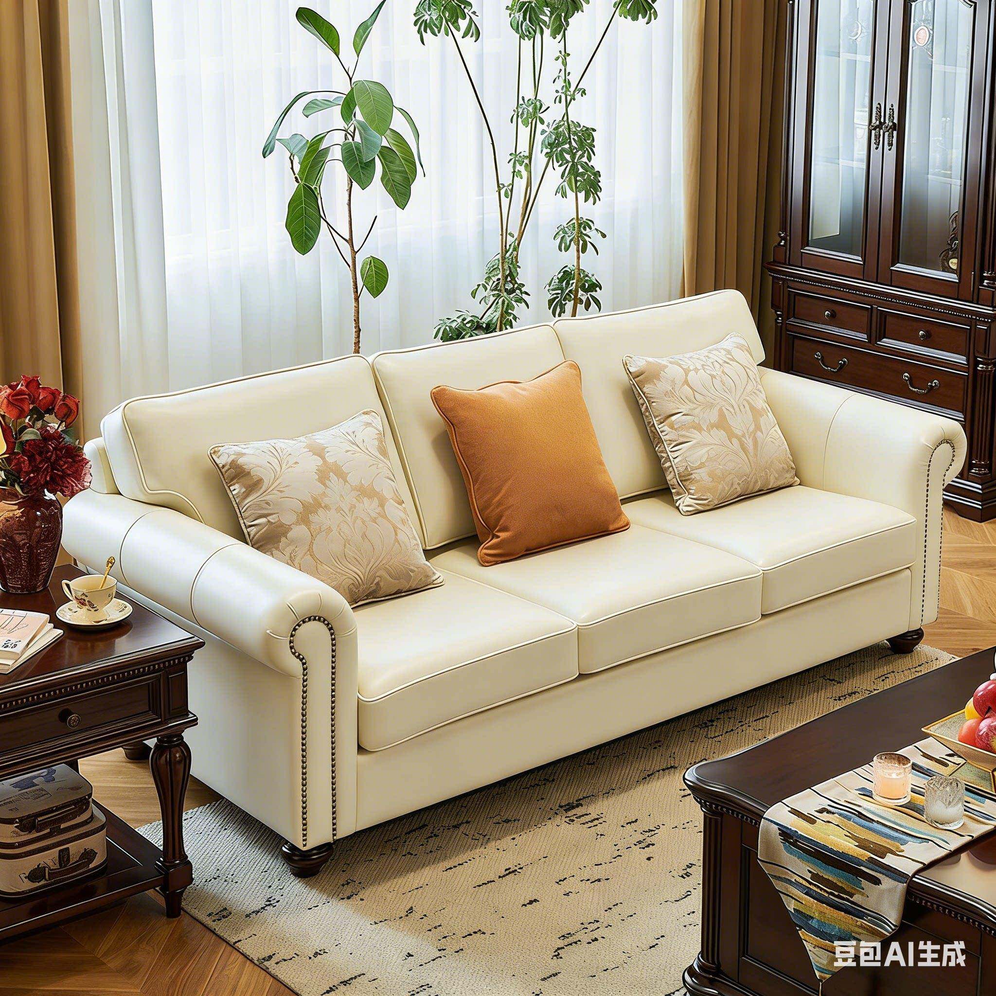 美式真皮沙发组合小户型客厅三人位四人位奶油风民宿酒店2026新款