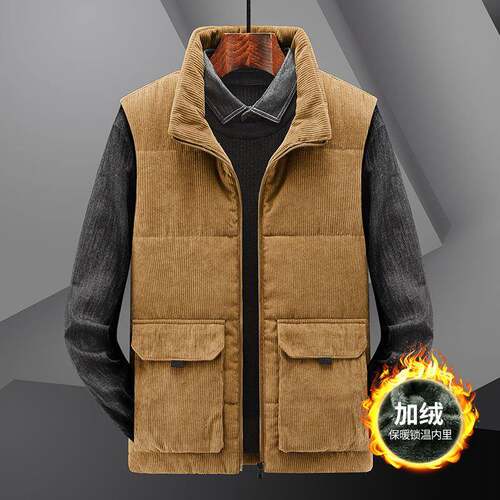 Men's Winter Fleece-Lined Warm Corduroy Vest Jacket — Stand