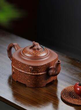 全手工松鼠葡萄壶新款高档精品紫砂壶名家常月红绞泥茶壶茶具