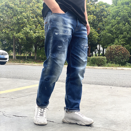 3dbaggyablejeans男牛子裤破洞水洗潮流锥形立体中腰男裤子