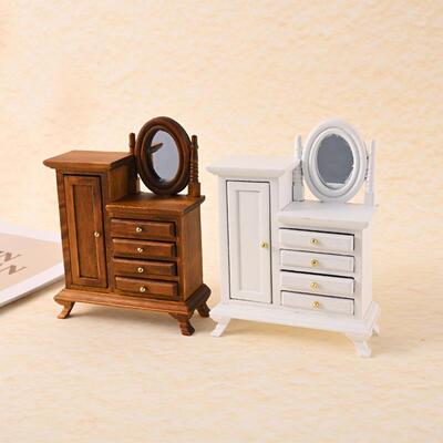 1:16娃娃屋dollhouse迷你家具卧室家具抽屉柜复古梳妆台