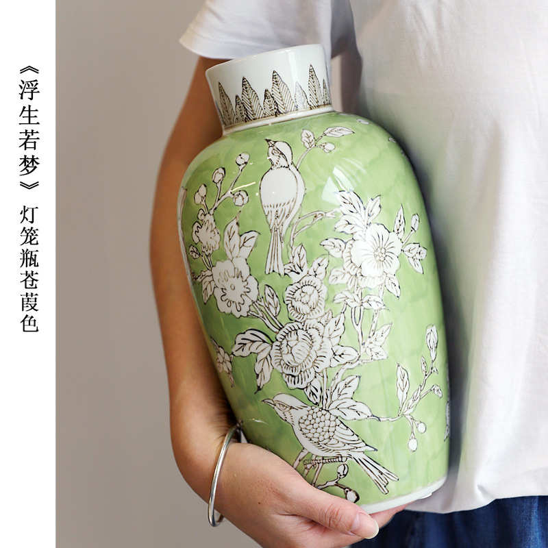 高档客厅摆件插花青花瓷感花瓶新陶瓷玄关样板间中式高级工艺品器