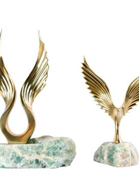 轻奢大鹏展翅摆件天然石底座现代中式样板房玄关装饰工艺品