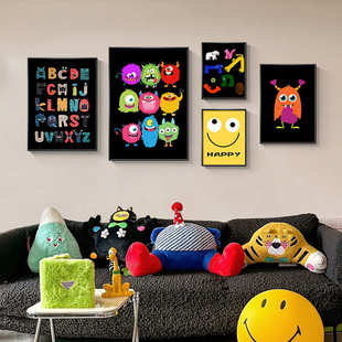 ins风客厅组合装饰画趣味卡通沙发背景墙挂画多巴胺小众卧室壁画