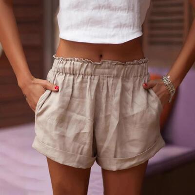 Cotton and linen shorts, clean color, cotton and linen