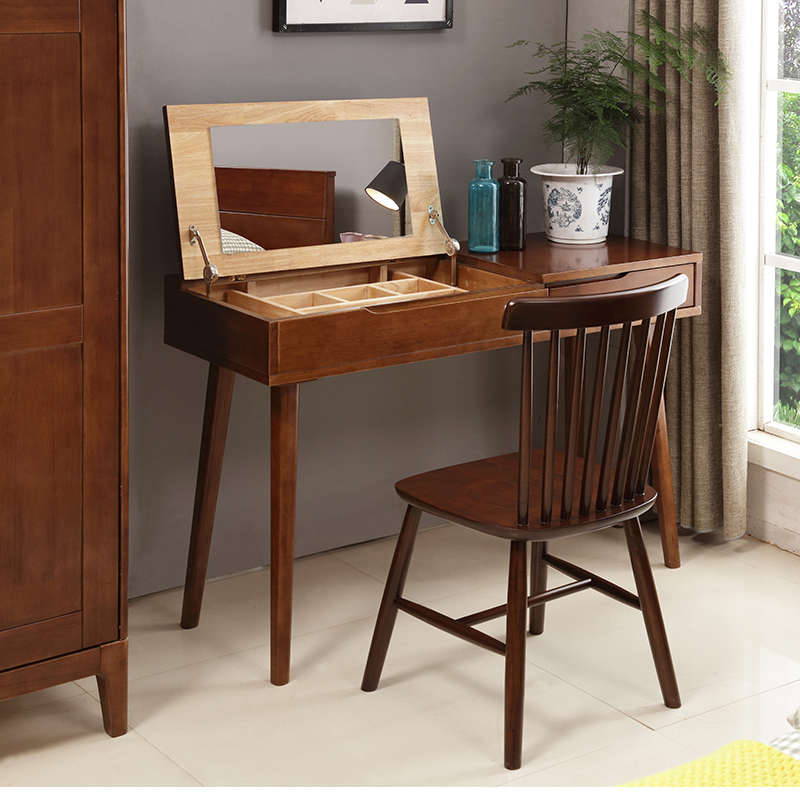 经济型翻盖北欧小子网书桌化妆多功能桌镜妆台红简约梳妆台实木带
