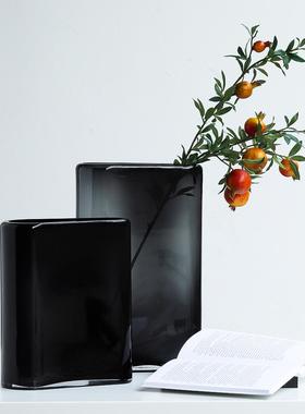 碧轩北欧简约大气不规则大扁桶养花玻璃花瓶设计新品软装桌面摆件