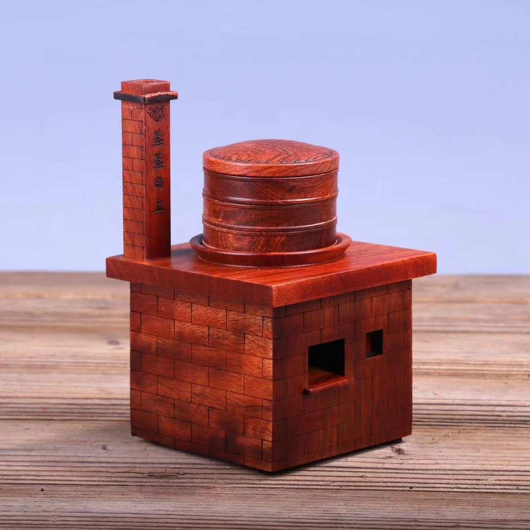 缅花蒸蒸日上小摆件 红木礼品 灶台+蒸笼摆饰 风景区货源批发