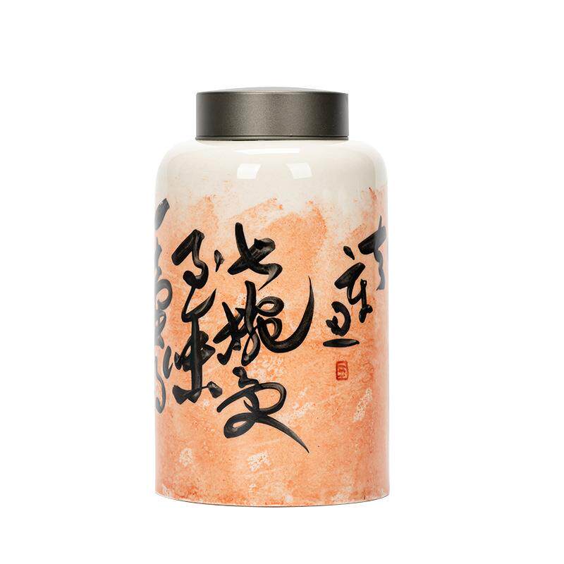 锡盖草木灰大号茶叶罐匠心手绘茶叶罐陶瓷密封罐存茶罐茶仓