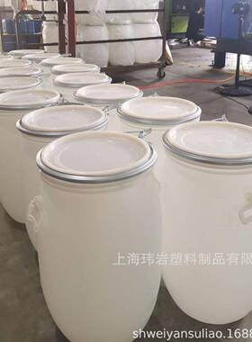 60L白色塑料桶八角桶全新料本色桶70公斤法兰桶圆桶抱箍桶耐酸碱