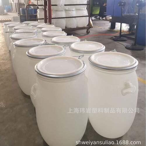 60L白色塑料桶八角桶全新料本色桶70公斤法兰桶圆桶抱箍桶耐酸碱