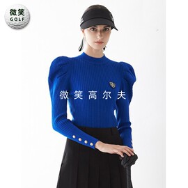 2023秋韩国泡泡袖修身高尔夫球服女士长袖针织衫GOLF