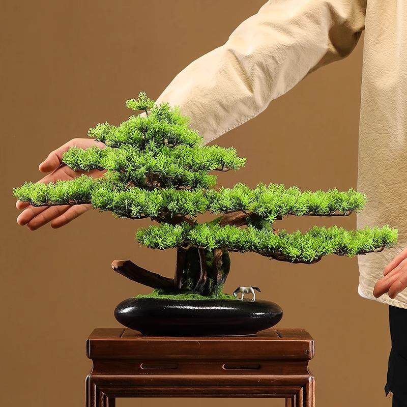 仿真绿植物新中式迎客松盆景假树罗汉松客厅造景室内盆载装饰摆件