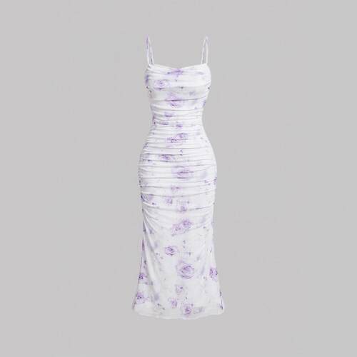 Elegant Sleeveless Floral Cami Dress With Folded Hem Summer