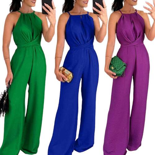 Women'S Halter Sleeveless Lace-Up Jumpsuit Casual Waist