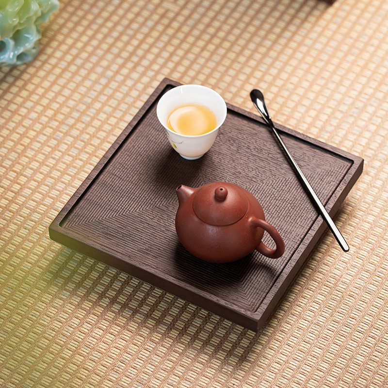 中式黑檀木四方小高足茶盘小茶台泡茶桌家用茶杯茶托盘实木壶承托