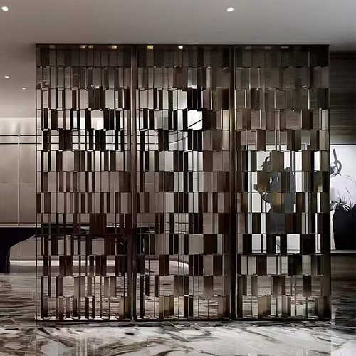 新款室内不锈钢镂空屏风酒店售楼部金属隔断景观墙餐厅大堂遮挡墙