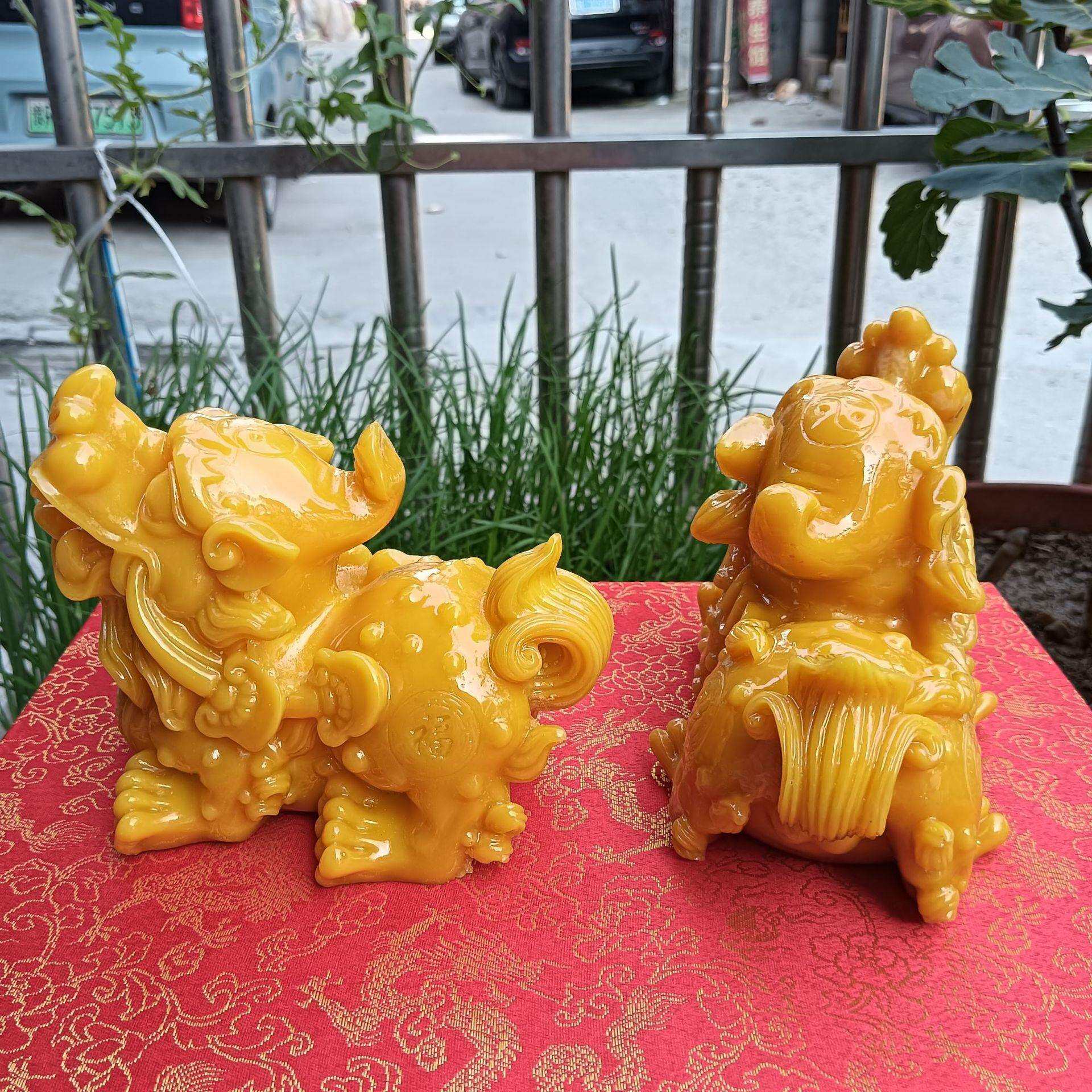 树脂黄玉色貔貅摆设仿寿山石貔貅一对家居客厅摆件工艺品