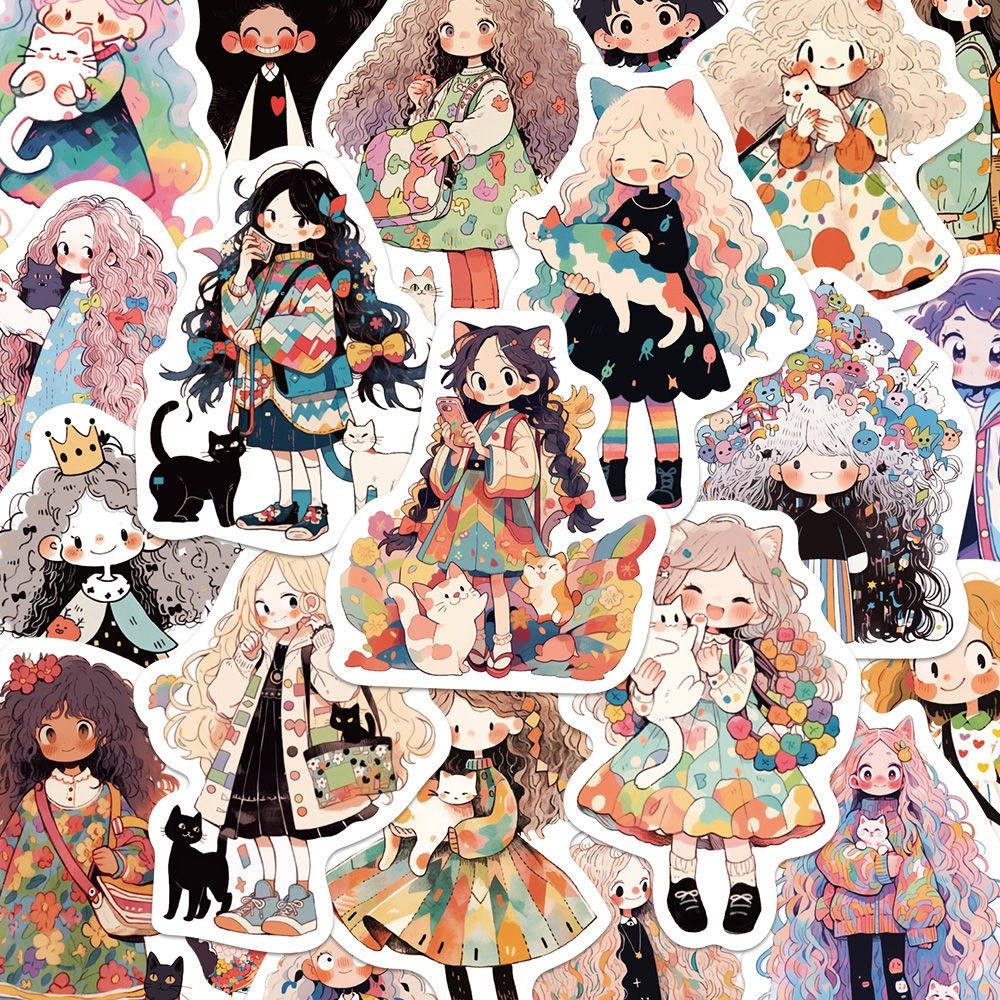 60张涂鸦女孩贴纸治愈系艺术可爱手机壳笔记本行李箱装饰防水贴画,文具电教/文化用品/商务用品,贴纸/立体贴纸,淘宝优惠券,粉丝福利购,淘宝优惠卷