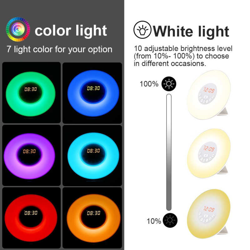 创意日出唤醒灯闹钟 日落催眠音乐灯 七彩灯光家居led小夜灯 带FM