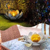 新品 现货铁艺莲花灯太阳能爆裂纹莲花灯户外草坪灯