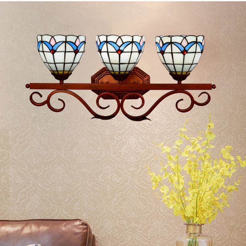 蒂凡尼创意彩色玻璃浴室镜前灯美式走廊酒吧餐厅三头壁灯