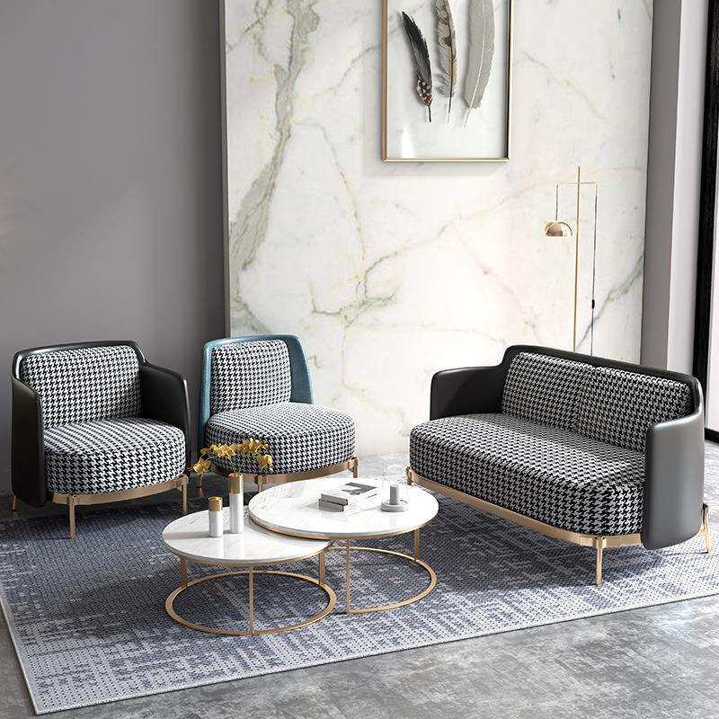 现代简约单人沙发椅酒店客房老虎椅客厅沙发套装民宿千鸟格沙发椅