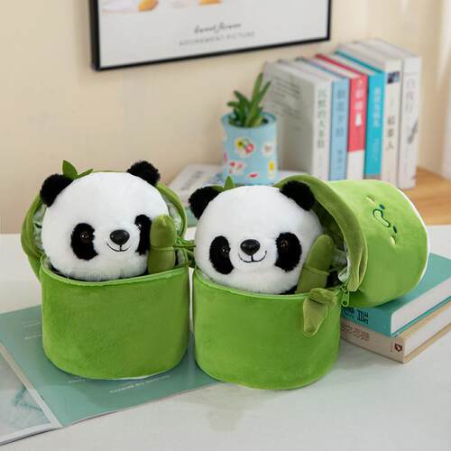 Bamboo cylinder panda doll plush toy cute cuddle bamboo pand