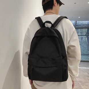 双肩包简约书包黑色大学生ins高颜值初中生大容量纯色背包男生