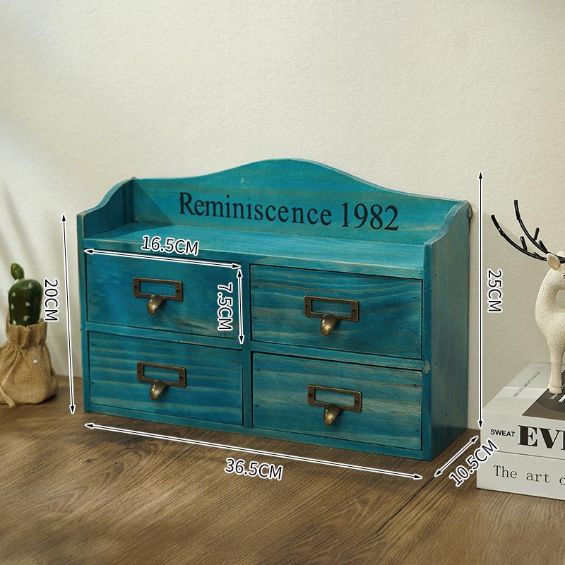 正品akka实木复古z桌面储箱物学生宿舍收纳盒四抽屉木质柜首饰置