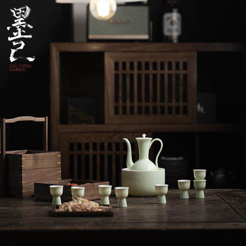 唐宋豆青釉仿宋执壶整套酒具新中式温酒陶瓷喝酒用具分酒器