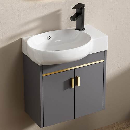 小户型太空铝陶瓷洗脸盆柜组合卫生间挂墙式洗手盆迷你超窄洗漱台