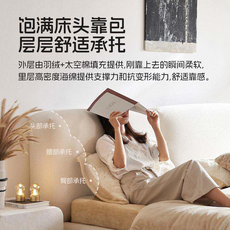 冬熊奶油风白色猫抓布床落地主卧现简约双人床法式布艺豆腐块床