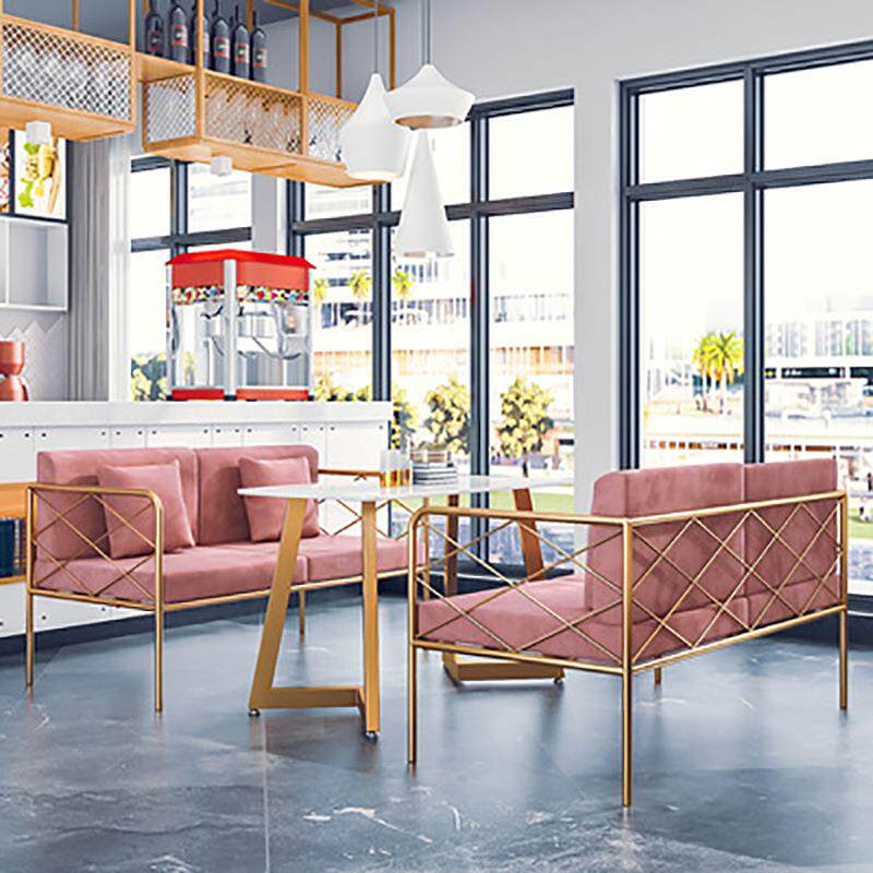北欧轻奢铁艺双人沙发 咖啡厅休闲桌椅组合 甜品店简约卡座沙发